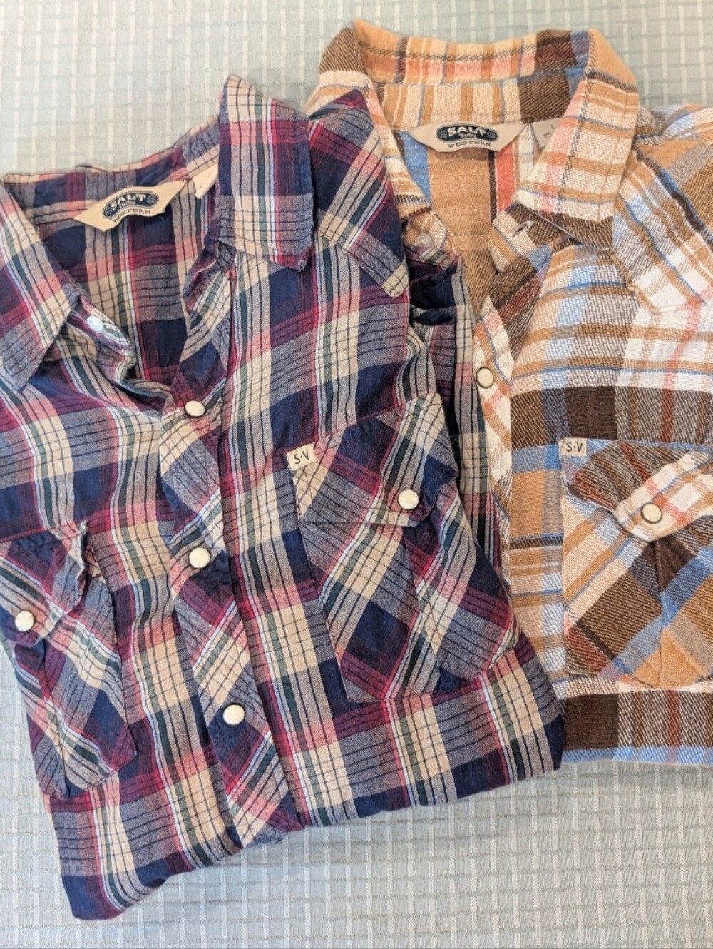 Salt Valley Western Men's Large Pearl Snap Plaid Button Down Shirt Bundle (2)